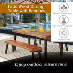 Set tavolo da picnic Costway 3 pezzi, tavolo e panca in legno di acacia con gambe in acciaio per patio esterno