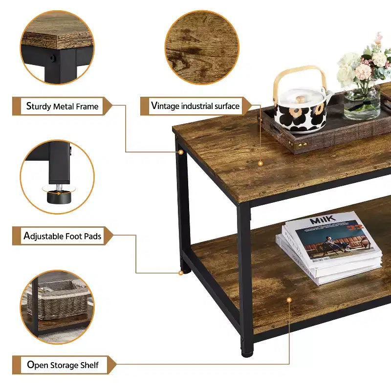 Table basse industrielle en bois Yaheetech avec étagère de rangement pour salon