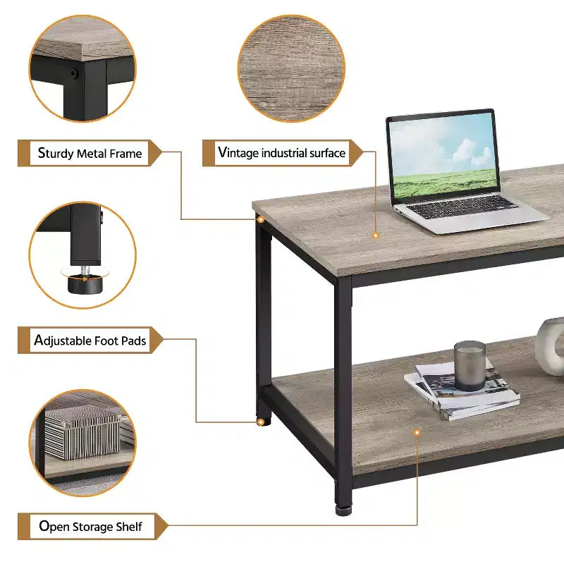 Table basse industrielle en bois Yaheetech avec étagère de rangement pour salon