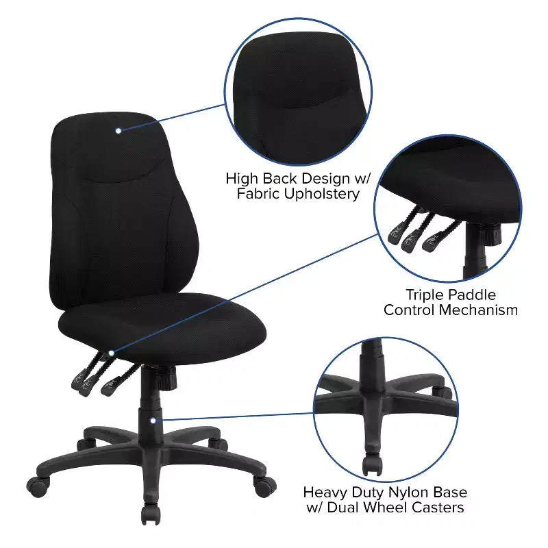 Sedia da ufficio ergonomica Emma and Oliver Mid-Back in tessuto nero con regolazione dello schienale a 1,5 posizioni