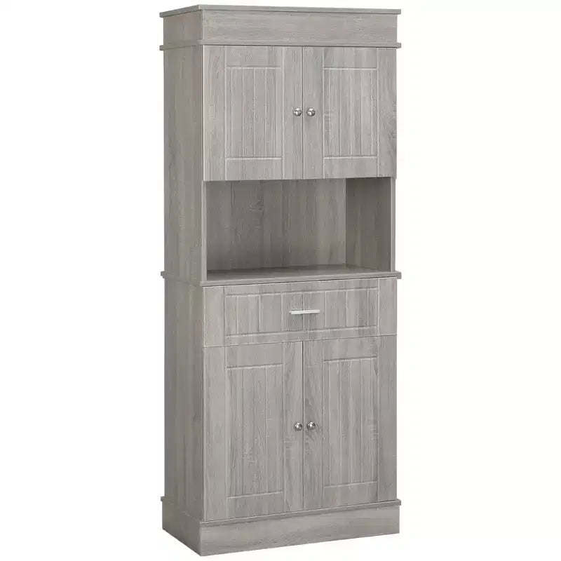 HOMCOM 72 Kitchen Buffet with Hutch, Freestanding Pantry Cupboard with Utility Drawer, Anti-tipping 2 Door Cabinets and Countertop, Gray Wood Grain
