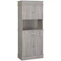HOMCOM 72 Kitchen Buffet with Hutch, Freestanding Pantry Cupboard with Utility Drawer, Anti-tipping 2 Door Cabinets and Countertop, Gray Wood Grain