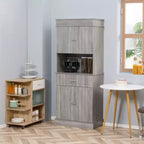 HOMCOM 72 Dispensa da Cucina con Mobile Alto, Armadio Indipendente con Cassetto Utilità, Armadietti a 2 Ante Antiribaltamento e Piano di Lavoro, Grana Legno Grigio