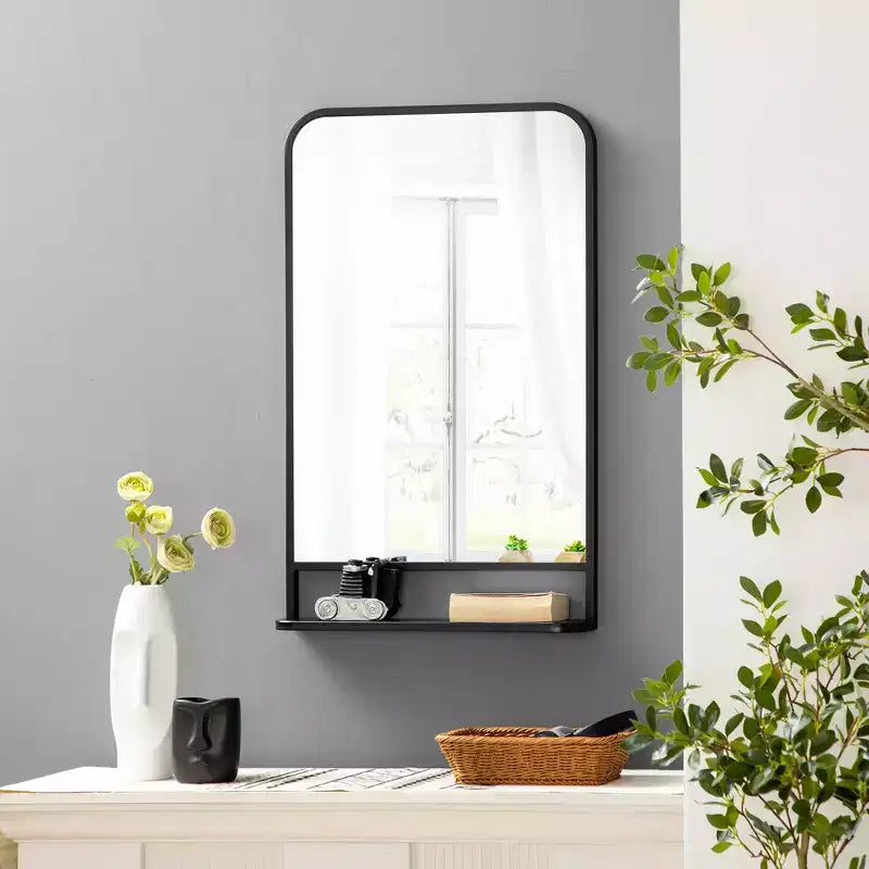 HOMCOM Miroir Mural Rectangulaire Moderne 34 x 21 avec Étagère de Rangement, Miroirs pour Mur de Salon, Chambre, Noir