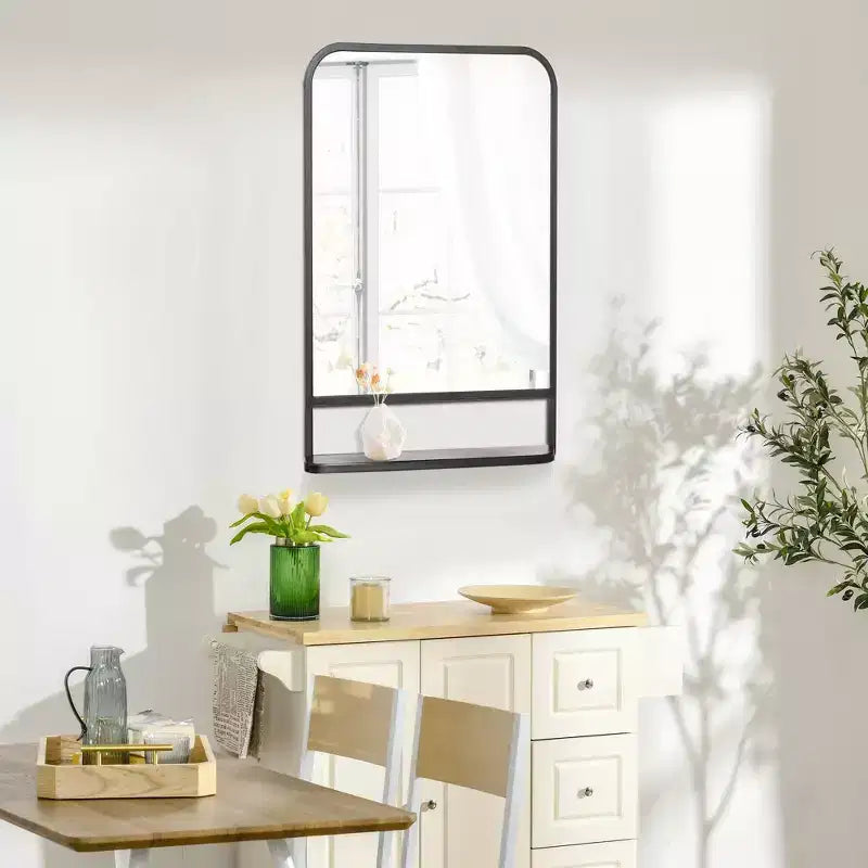 HOMCOM Miroir Mural Rectangulaire Moderne 34 x 21 avec Étagère de Rangement, Miroirs pour Mur de Salon, Chambre, Noir