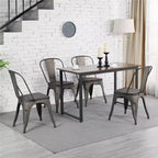 Yaheetech Lot de 4 chaises de salle à manger empilables en métal et assise en bois avec dossier et repose-pieds