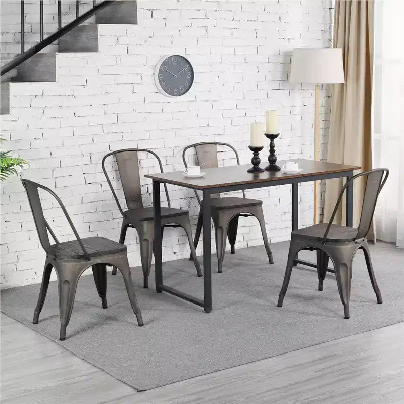Yaheetech Lot de 4 chaises de salle à manger empilables en métal et assise en bois avec dossier et repose-pieds