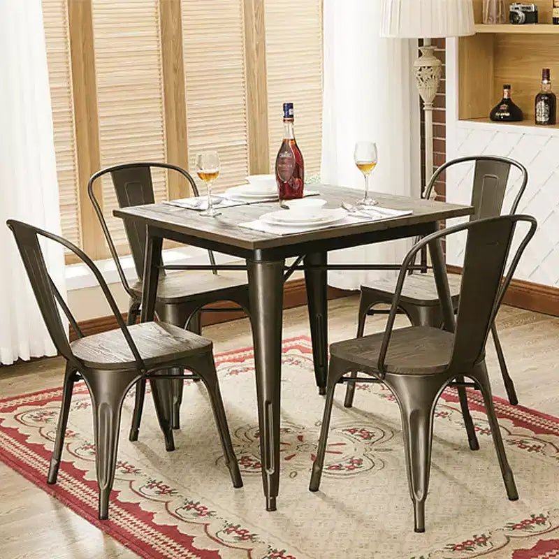 Yaheetech Lot de 4 chaises de salle à manger empilables en métal et assise en bois avec dossier et repose-pieds