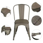 Yaheetech Lot de 4 chaises de salle à manger empilables en métal et assise en bois avec dossier et repose-pieds