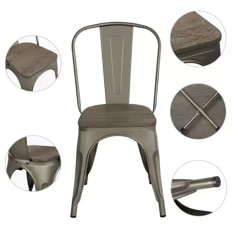Yaheetech Lot de 4 chaises de salle à manger empilables en métal et assise en bois avec dossier et repose-pieds