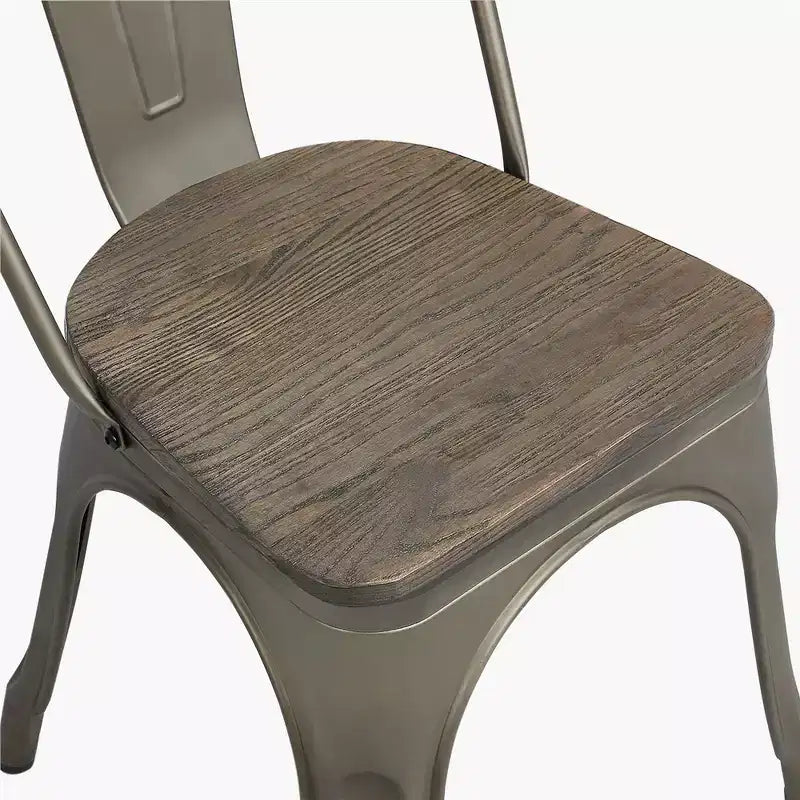 Yaheetech Lot de 4 chaises de salle à manger empilables en métal et assise en bois avec dossier et repose-pieds