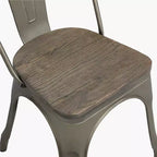 Yaheetech Lot de 4 chaises de salle à manger empilables en métal et assise en bois avec dossier et repose-pieds