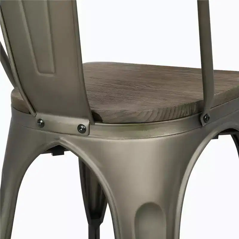 Yaheetech Lot de 4 chaises de salle à manger empilables en métal et assise en bois avec dossier et repose-pieds
