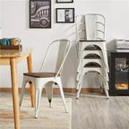 Yaheetech Lot de 4 chaises de salle à manger empilables en métal et assise en bois avec dossier et repose-pieds