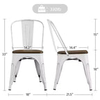 Yaheetech Lot de 4 chaises de salle à manger empilables en métal et assise en bois avec dossier et repose-pieds