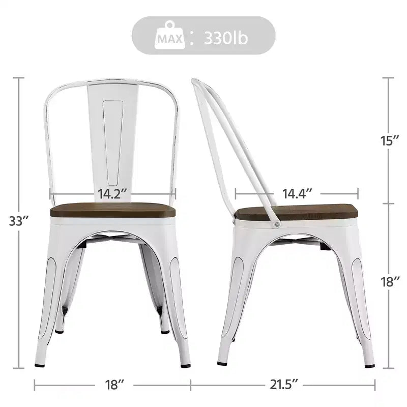 Yaheetech Lot de 4 chaises de salle à manger empilables en métal et assise en bois avec dossier et repose-pieds