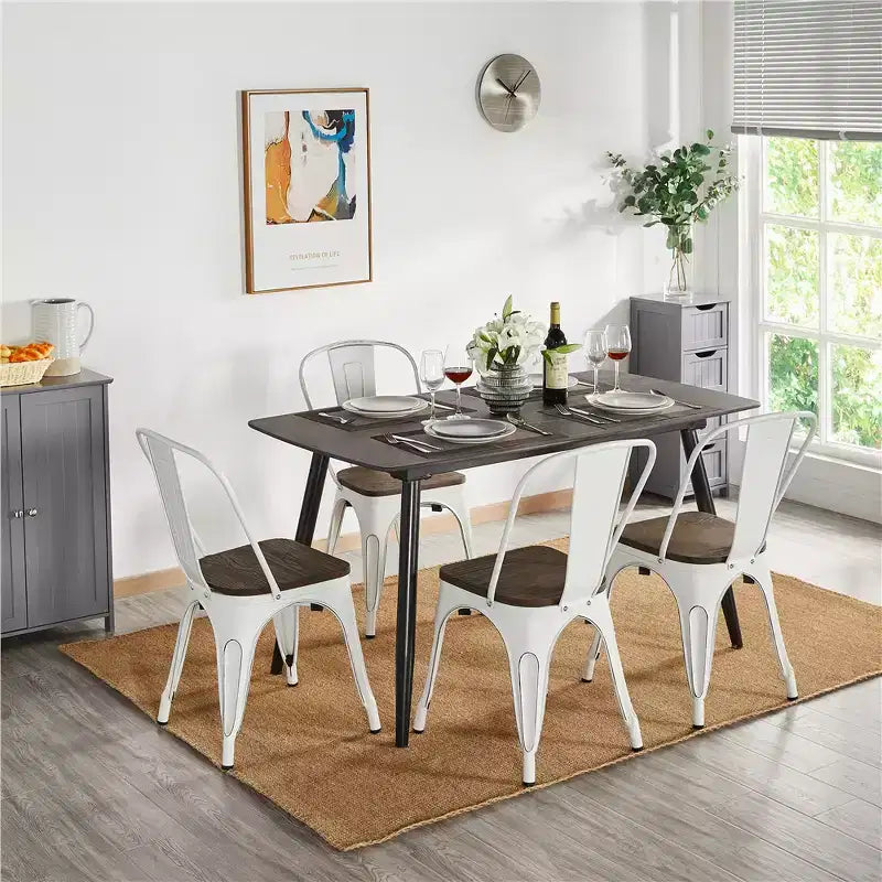 Yaheetech Lot de 4 chaises de salle à manger empilables en métal et assise en bois avec dossier et repose-pieds
