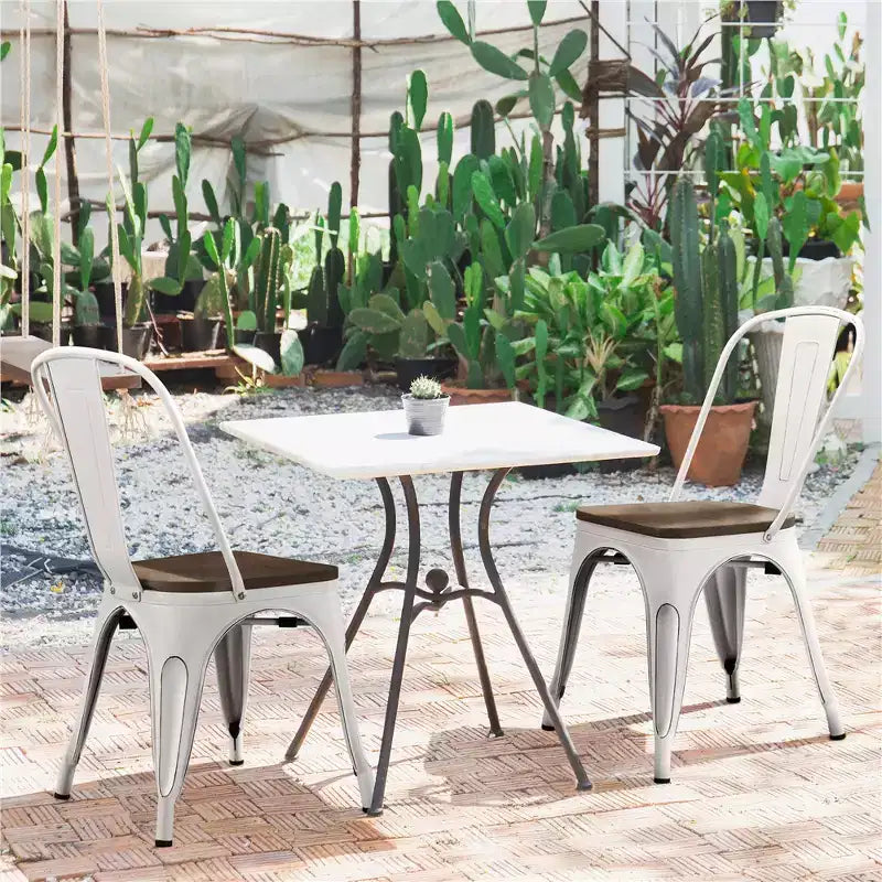 Yaheetech Lot de 4 chaises de salle à manger empilables en métal et assise en bois avec dossier et repose-pieds
