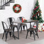 Yaheetech Lot de 4 chaises de salle à manger empilables en métal et assise en bois avec dossier et repose-pieds