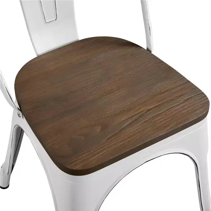 Yaheetech Lot de 4 chaises de salle à manger empilables en métal et assise en bois avec dossier et repose-pieds