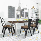 Yaheetech Lot de 4 chaises de salle à manger empilables en métal et assise en bois avec dossier et repose-pieds