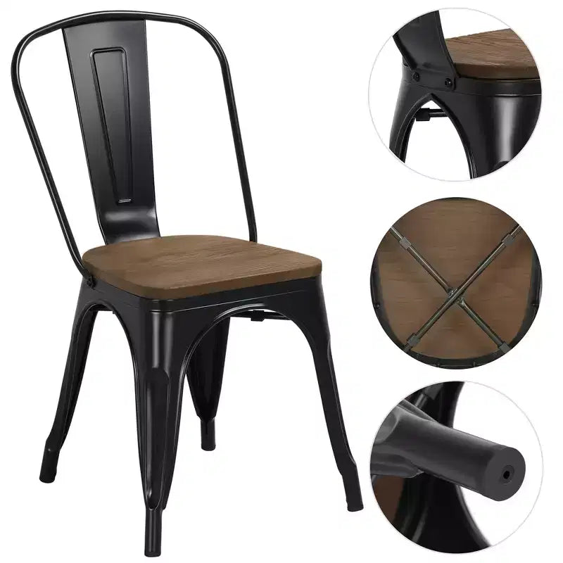 Yaheetech Lot de 4 chaises de salle à manger empilables en métal et assise en bois avec dossier et repose-pieds