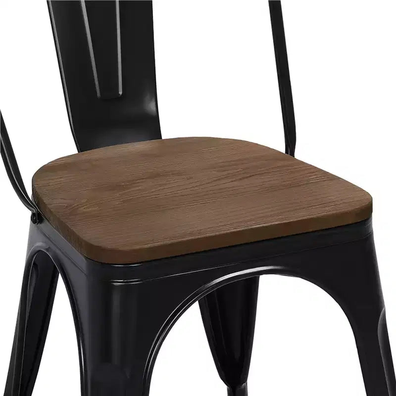 Yaheetech Lot de 4 chaises de salle à manger empilables en métal et assise en bois avec dossier et repose-pieds