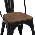 Yaheetech Lot de 4 chaises de salle à manger empilables en métal et assise en bois avec dossier et repose-pieds