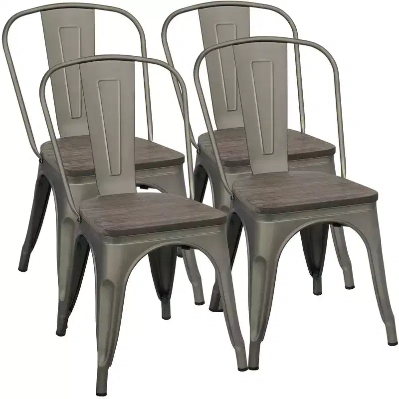 Yaheetech Lot de 4 chaises de salle à manger empilables en métal et assise en bois avec dossier et repose-pieds