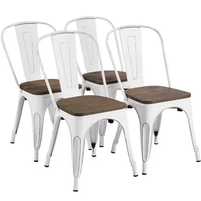 Yaheetech Lot de 4 chaises de salle à manger empilables en métal et assise en bois avec dossier et repose-pieds