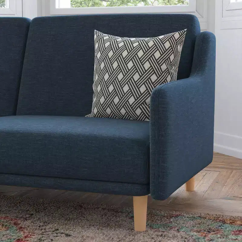 Flash Furniture Delphine Divano Futon Convertibile Premium con Schienale Diviso, Braccioli Curvi e Gambe in Legno Massello