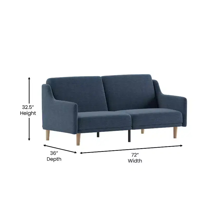 Flash Furniture Delphine Divano Futon Convertibile Premium con Schienale Diviso, Braccioli Curvi e Gambe in Legno Massello
