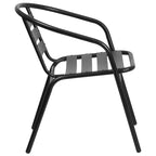 Set Emma and Oliver di tavolo e sedie da patio da 7 pezzi con tavolo rettangolare in metallo 80x140 cm con piano in vetro temperato e 6 sedie impilabili in alluminio nere