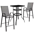 Emma and Oliver 3 Piece Outdoor Bar Height Set-Glass Patio Bar Table-All-Weather Barstools