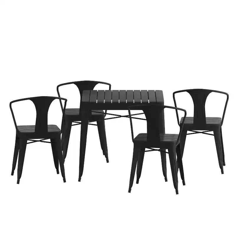 Flash Furniture - Tavolo Quadrato con Piano in Resina per Tutte le Stagioni e 4 Sedie in Metallo con Sedute in Poliresina - Nero