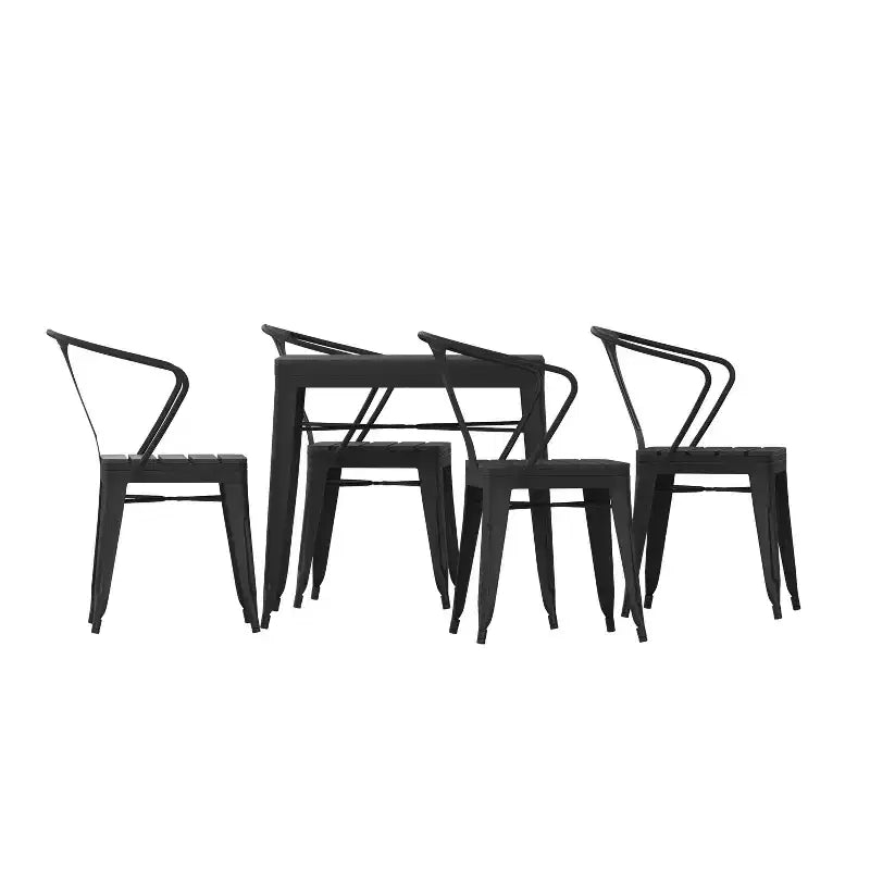 Flash Furniture - Tavolo Quadrato con Piano in Resina per Tutte le Stagioni e 4 Sedie in Metallo con Sedute in Poliresina - Nero