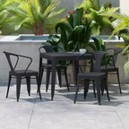 Flash Furniture - Tavolo Quadrato con Piano in Resina per Tutte le Stagioni e 4 Sedie in Metallo con Sedute in Poliresina - Nero