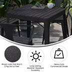 Flash Furniture - Tavolo Quadrato con Piano in Resina per Tutte le Stagioni e 4 Sedie in Metallo con Sedute in Poliresina - Nero