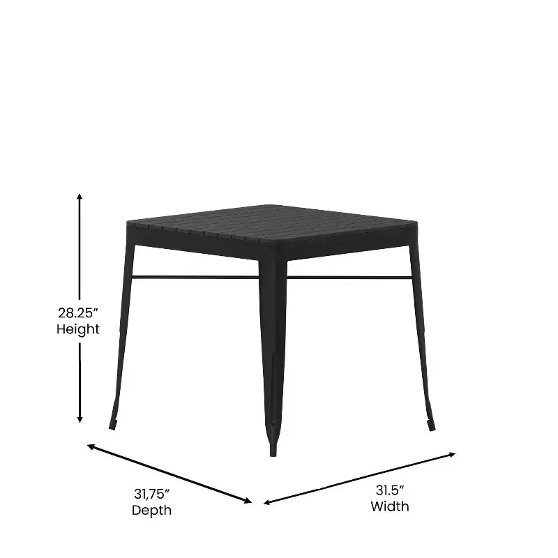 Flash Furniture - Tavolo Quadrato con Piano in Resina per Tutte le Stagioni e 4 Sedie in Metallo con Sedute in Poliresina - Nero