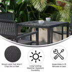 Flash Furniture Harris Set da 5 Pezzi Tavolo e Sedie Commerciali per Interni/Esterni con Schienali e Sedute a Doghe in Resina Nera