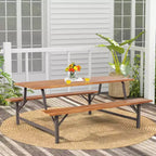 Ensemble banc de pique-nique en bois d'acacia Costway avec plateau de 180 cm et trou pour parasol de 5 cm
