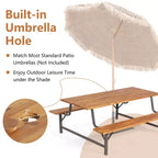 Ensemble banc de pique-nique en bois d'acacia Costway avec plateau de 180 cm et trou pour parasol de 5 cm