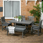 Set da pranzo da esterno Outsunny, tavolo da patio e sedie set da 6, mobili da conversazione con braccioli, panca divanetto, foro per ombrellone, cuscini