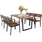 Costway Set da Tavolo da Pranzo per Esterni 7 Pezzi Brevettato in Legno di Acacia con Foro per Ombrellone