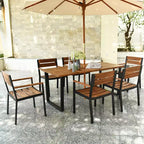 Costway Set da Tavolo da Pranzo per Esterni 7 Pezzi Brevettato in Legno di Acacia con Foro per Ombrellone