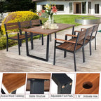 Costway Set da Tavolo da Pranzo per Esterni 7 Pezzi Brevettato in Legno di Acacia con Foro per Ombrellone