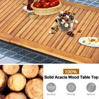 Costway Set da Pranzo da Giardino 7 Pezzi in Rattan, Tavolo con Piano in Legno di Acacia, Sedie Impilabili