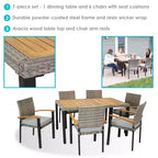 Set da pranzo da esterno Carlow a 7 pezzi Sunnydaze in rattan e legno di acacia con tavolo, sedie e cuscini per le sedie