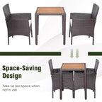 Costway Salon de Jardin 3 Pièces en Rotin, Table Plateau en Bois d'Acacia, Chaises avec Coussins