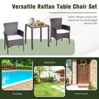 Costway Salon de Jardin 3 Pièces en Rotin, Table Plateau en Bois d'Acacia, Chaises avec Coussins